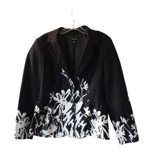Womens Large Black & White Floral Coat by Luciano Dante